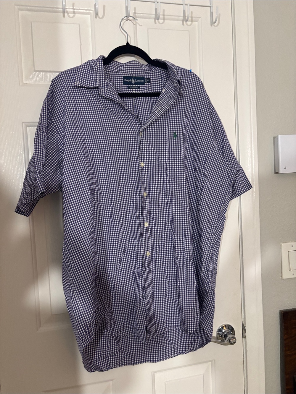 Ralph Lauren Blue and White Check Short-Sleeve Button-Down Shirt